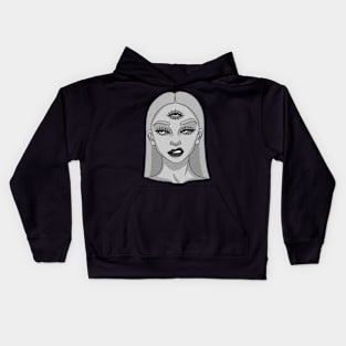 The young lady with three eyes - Drawing - B&W Kids Hoodie